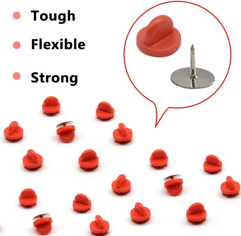 Ruidee 200 Pieces/100 Set Rubber Pin Backs with Tie Tacks Blank Pins, PVC Rubber Pin Back for Uniform Badges Backing Holder Clasp Lapel Pin（Red） - Image 3